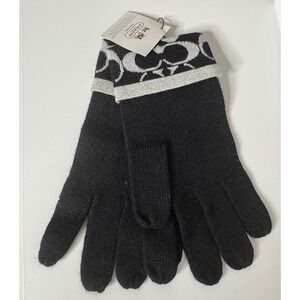 Coach Signature Logo Black Knit Gloves